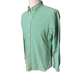 Ralph Lauren Slim Fit Mens 100% Cotton Gingham Shirt Large Green